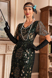 Zwarte gouden V-hals franje uit de jaren 1920 Gatsby jurk met pailletten