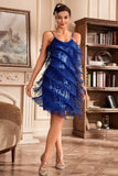 Royal Blue Spaghetti Straps Fringed Roaring 20s Great Gatsby Jurk