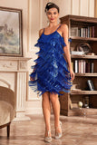 Royal Blue Spaghetti Straps Fringed Roaring 20s Great Gatsby Jurk
