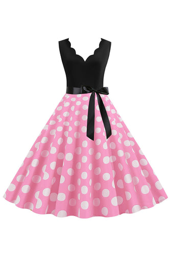 Roze Polka Dots Mouwloze Vintage jaren 1950 Jurk