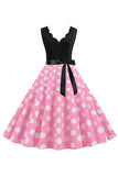 Roze Polka Dots Mouwloze Vintage jaren 1950 Jurk