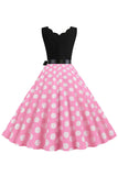 Roze Polka Dots Mouwloze Vintage jaren 1950 Jurk