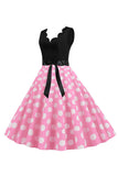 Roze Polka Dots Mouwloze Vintage jaren 1950 Jurk