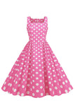 Polka Dots Roze Mouwloze Jaren 1950 Jurk