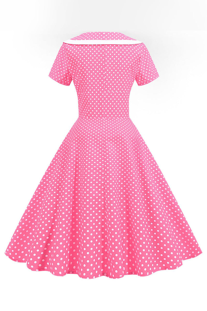 Afbeelding in Gallery-weergave laden, Roze Polka Dots V-hals Korte Mouwen 1950s Jurk