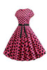 Afbeelding in Gallery-weergave laden, Roze Zwarte Polka Dots Cap Mouwen 1950s Jurk
