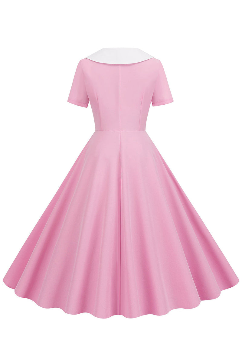 Afbeelding in Gallery-weergave laden, A lijn roze korte mouwloze jurk uit de jaren 1950