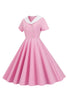 Afbeelding in Gallery-weergave laden, A lijn roze korte mouwloze jurk uit de jaren 1950