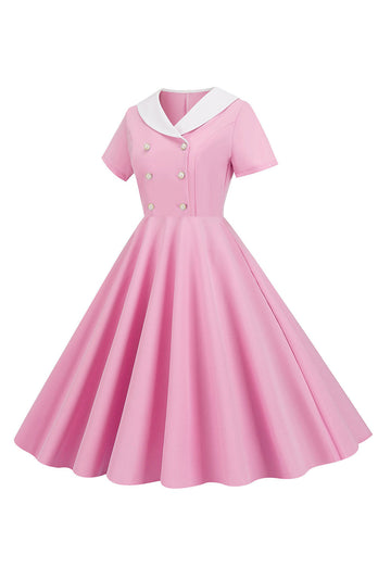 A lijn roze korte mouwloze jurk uit de jaren 1950