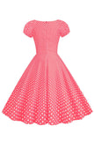 Roze Rode Polka Dots Pofmouwen 1950s Jurk