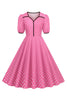 Afbeelding in Gallery-weergave laden, Roze korte mouwen polka dots jaren 1950 jurk