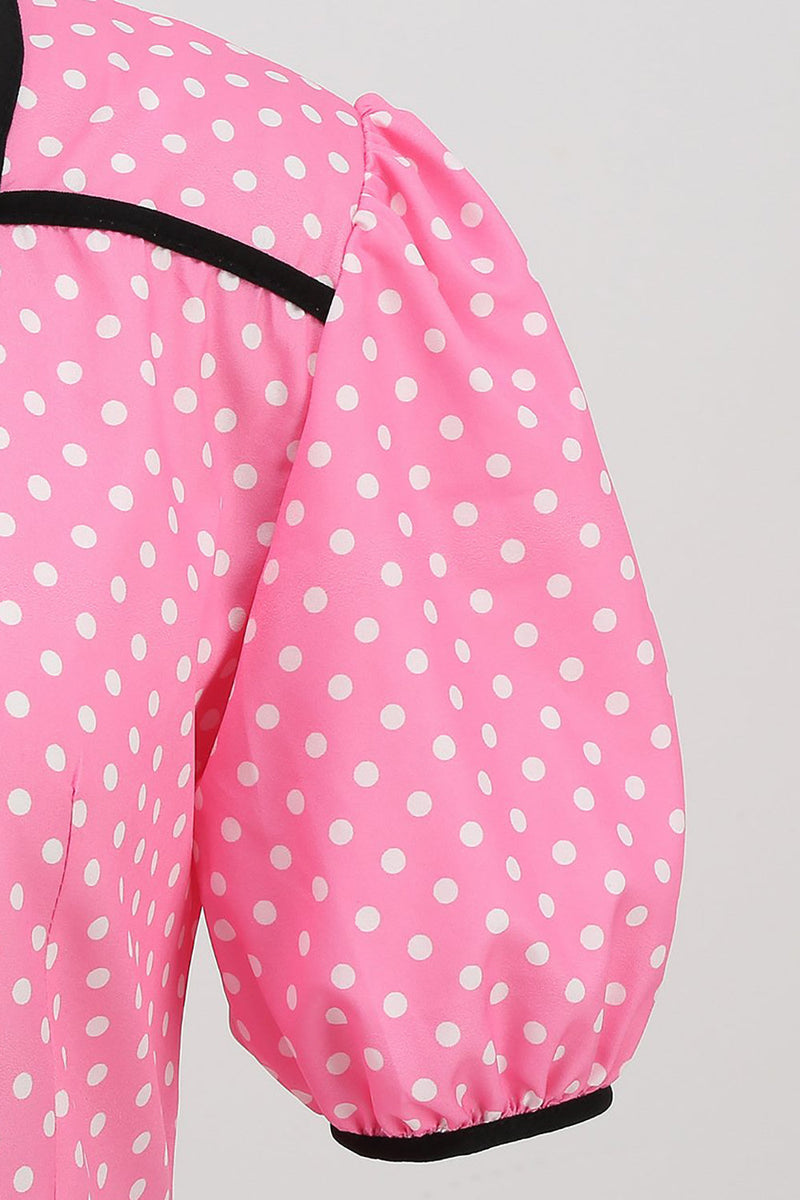 Afbeelding in Gallery-weergave laden, Roze korte mouwen polka dots jaren 1950 jurk