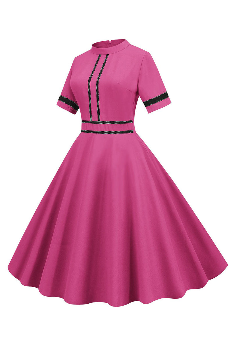 Afbeelding in Gallery-weergave laden, Fuchsia korte mouwen A Line 1950s jurk