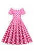 Afbeelding in Gallery-weergave laden, Roze stippen boothals jaren 1950 jurk met bowknot