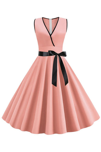 Blush Mouwloze V-hals 1950s jurk met strik