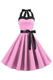 Roze stippen Halter jaren 1950 jurk met strik