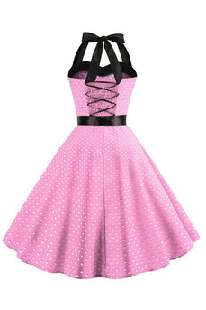Roze stippen Halter jaren 1950 jurk met strik