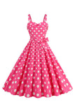 Roze Spaghetti Bandjes Polka Dots 1950s Jurk met Bowknot