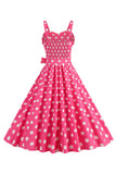 Roze Spaghetti Bandjes Polka Dots 1950s Jurk met Bowknot