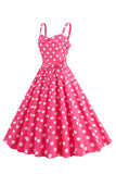 Roze Spaghetti Bandjes Polka Dots 1950s Jurk met Bowknot