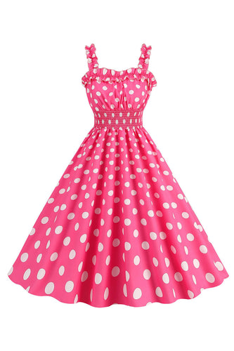 Roze Polka Dots Een lijn gesmokte jaren 1950 jurk