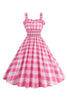 Afbeelding in Gallery-weergave laden, Roze Plaid A Line Smocked 1950s Jurk