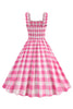 Afbeelding in Gallery-weergave laden, Roze Plaid A Line Smocked 1950s Jurk