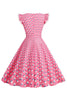 Afbeelding in Gallery-weergave laden, Een lijn roze stippen flutter mouwen vintage jurk