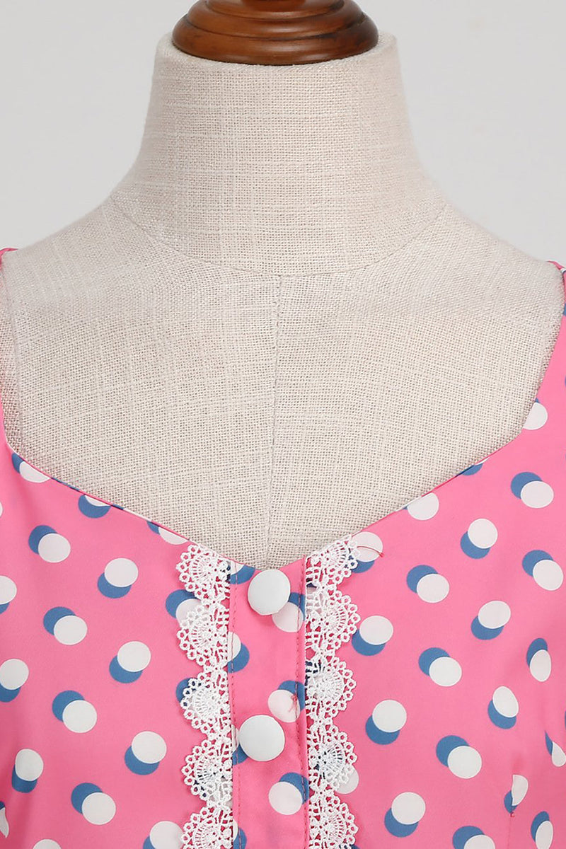 Afbeelding in Gallery-weergave laden, Een lijn roze stippen flutter mouwen vintage jurk