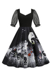 Zwarte A Line Halloween Print Vintage Jurk