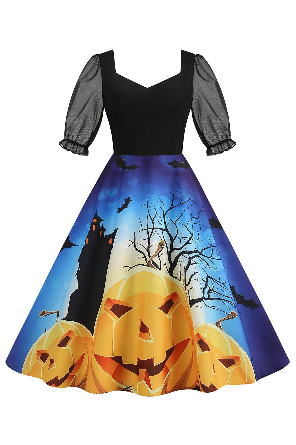 Zwarte A Line Halloween Print Vintage Jurk