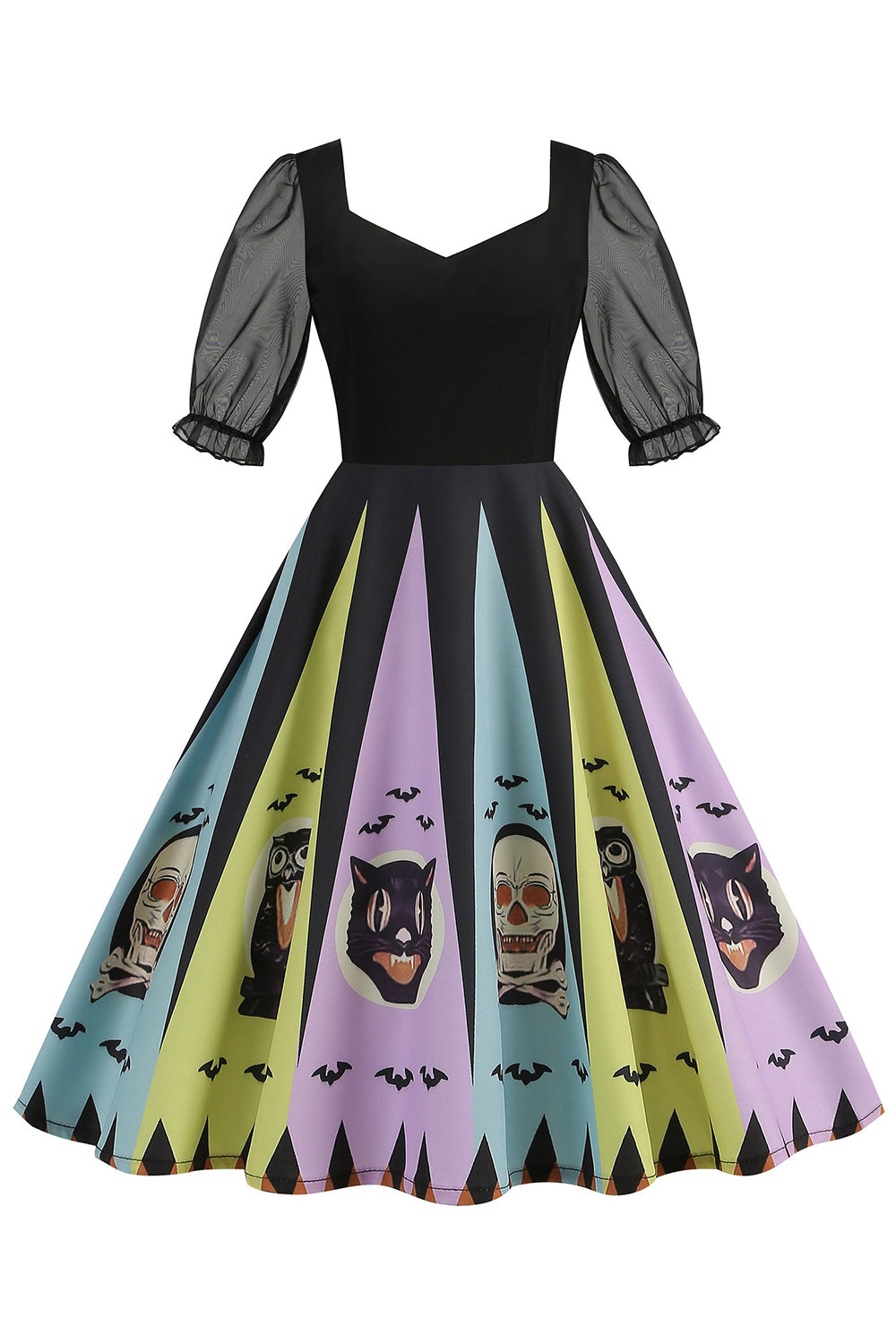 Zwarte A Line Halloween Print Vintage Jurk