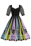Zwarte A Line Halloween Print Vintage Jurk