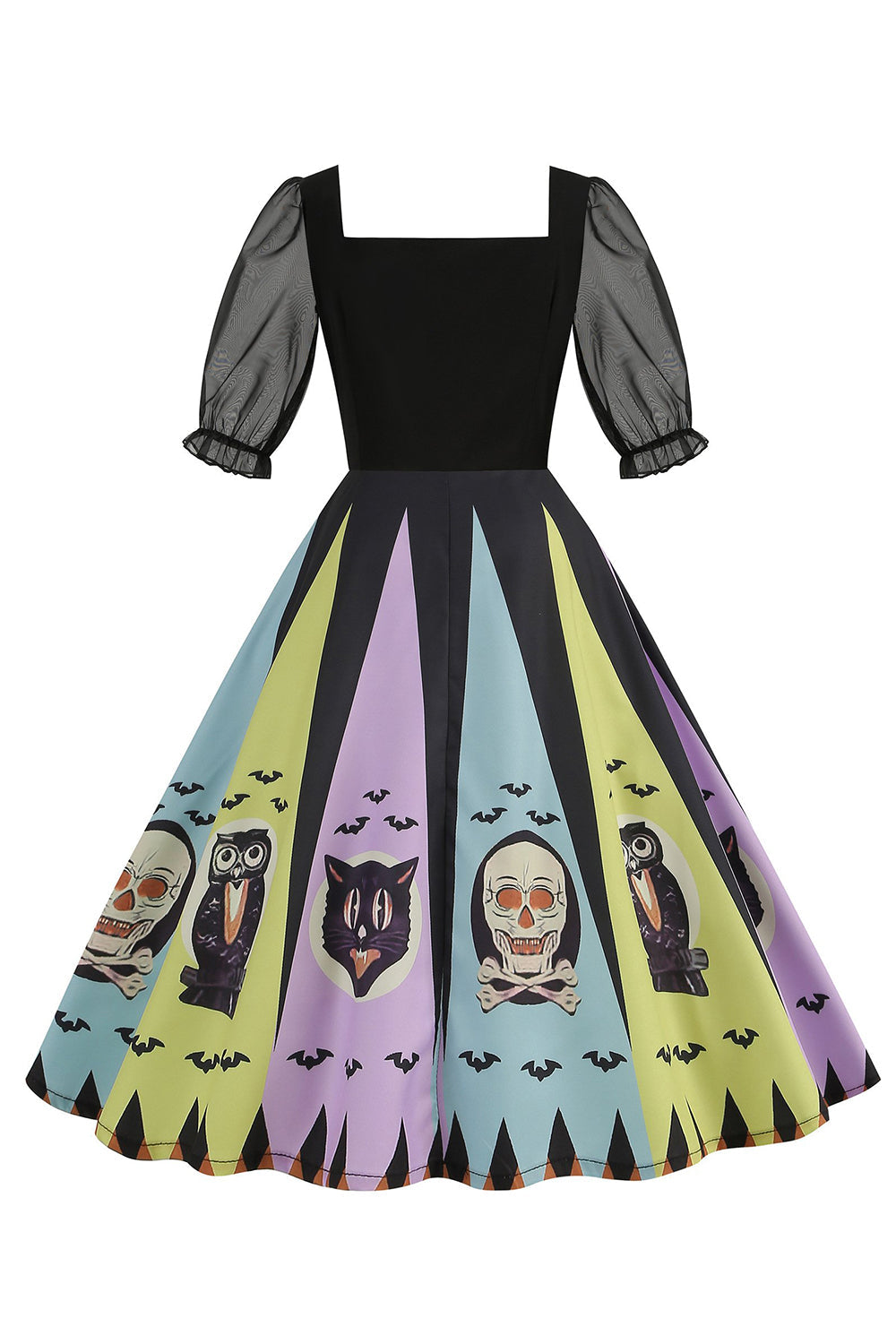 Zwarte A Line Halloween Print Vintage Jurk