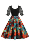 Zwarte A Line Halloween Print Vintage Jurk