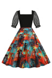 Zwarte A Line Halloween Print Vintage Jurk