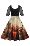 Zwarte A Line Halloween Print Vintage Jurk