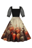 Zwarte A Line Halloween Print Vintage Jurk