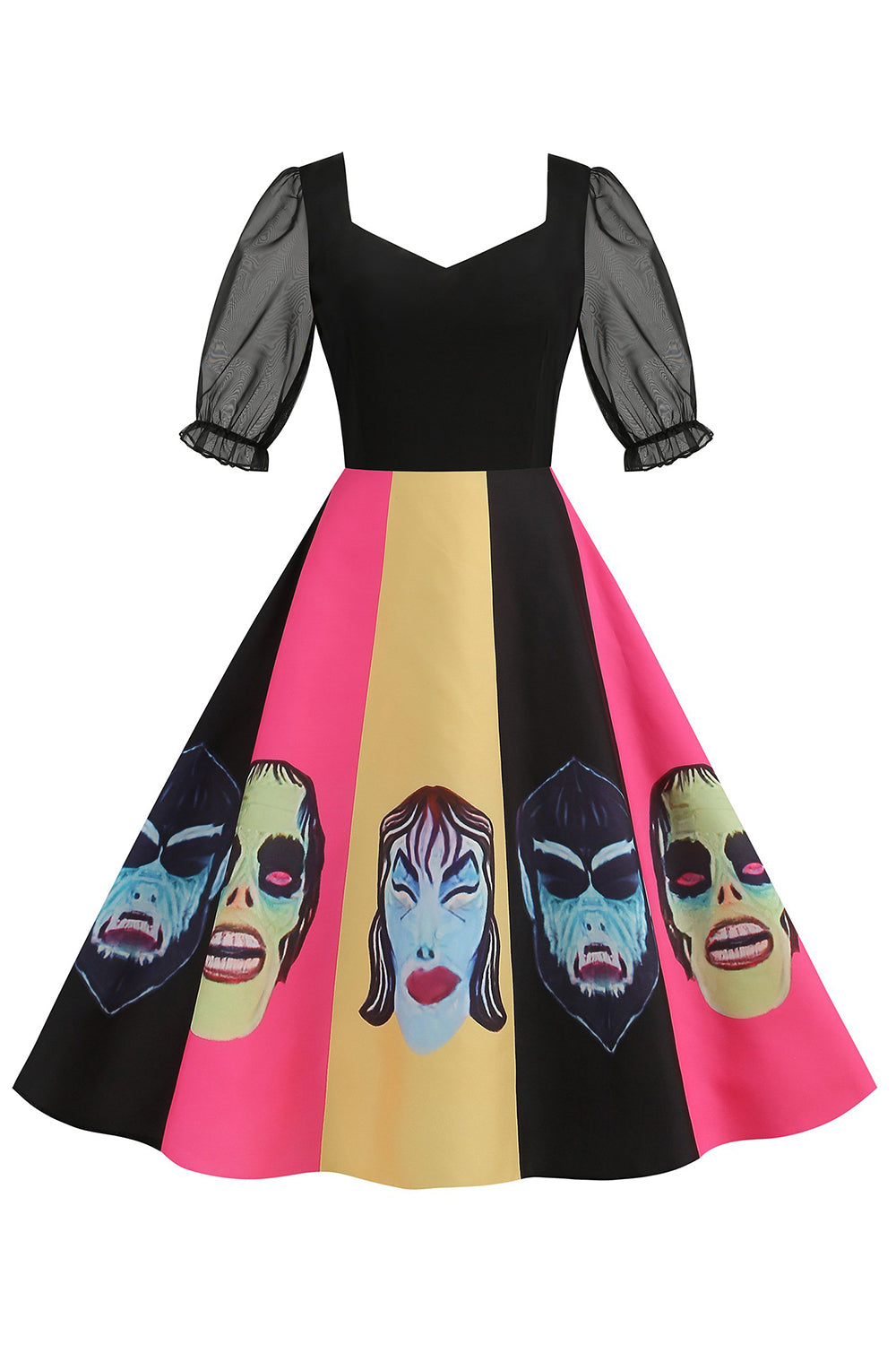 Zwarte A Line Halloween Print Vintage Jurk