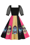 Zwarte A Line Halloween Print Vintage Jurk