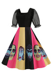 Zwarte A Line Halloween Print Vintage Jurk