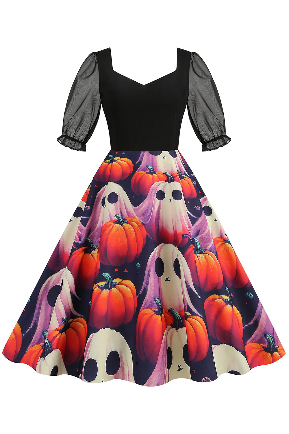Zwarte A Line Halloween Print Vintage Jurk