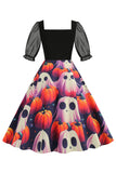 Zwarte A Line Halloween Print Vintage Jurk