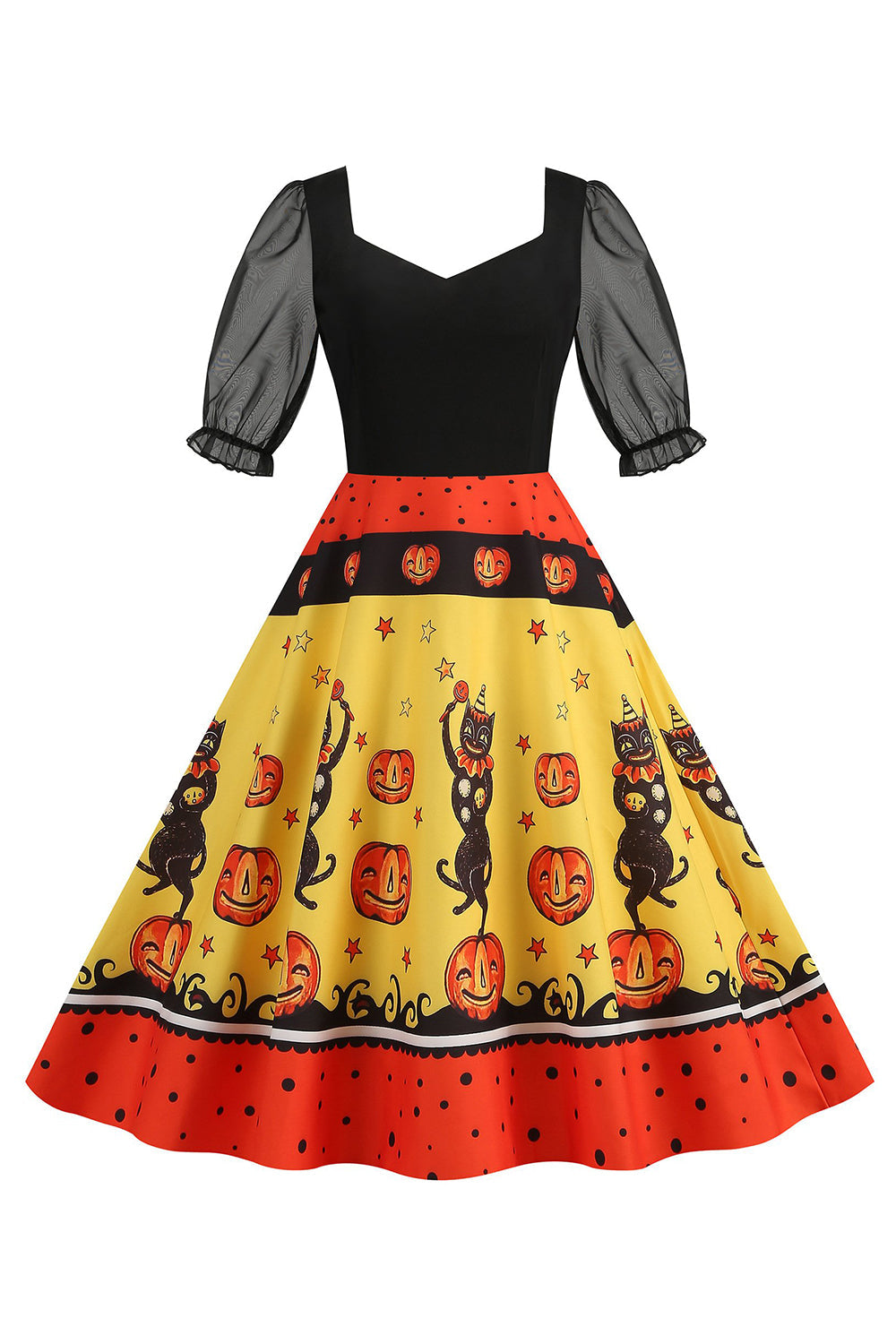 Zwarte A Line Halloween Print Vintage Jurk