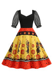 Zwarte A Line Halloween Print Vintage Jurk