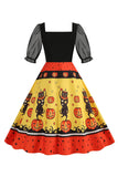 Zwarte A Line Halloween Print Vintage Jurk