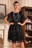 Batwing Mouwen Champagne Pailletten 1920s Jurk