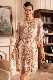Batwing Mouwen Champagne Pailletten 1920s Jurk