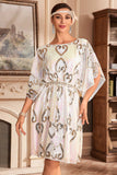 Zwarte Glitter Pailletten 1920s Jurk met Batwing Mouwen