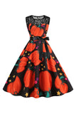 Halloween pompoen bedrukte oranje vintage jurk